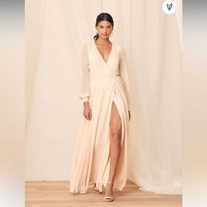 Lulus Cream Long Sleeve Wrap Maxi Dress